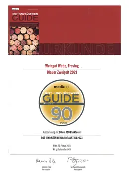 Blauer Zweigelt 2021 – 90 Punkte | Rot- und Süßwein Guide Austria 2023 – Weingut Wutte