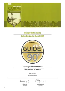 Gelber Muskateller Klassik 2021 – 90+ Punkte | Weisswein Guide Austria 2022 – Weingut Wutte