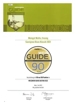 Sauvignon Blanc Klassik 2021 – 90 Punkte | Weisswein Guide Austria 2022 – Weingut Wutte