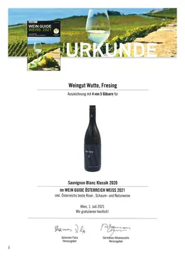 Sauvignon Blanc Klassik 2020 – 4 von 5 Gläsern | Wein Guide Österreich Weiss 2021 – Weingut Wutte