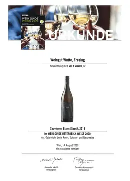 Sauvignon Blanc Klassik 2019 – 4 von 5 Gläsern | Wein Guide Österreich Weiss 2020 – Weingut Wutte