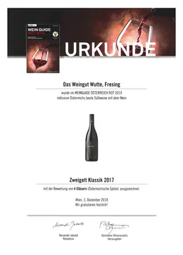 Zweigelt Klassik 2017 – 4 Gläser · Österreichische Spitze | Weinguide Österreich Rot 2019 – Weingut Wutte