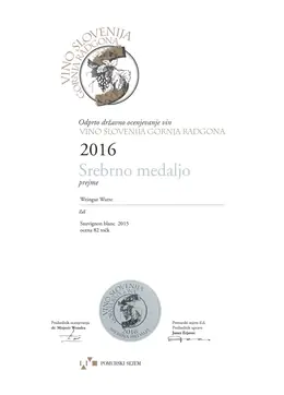 Sauvignon blanc 2015 – Silbermedaille · 82 Punkte | Vino Slovenija Gornja Radgona 2016 – Weingut Wutte