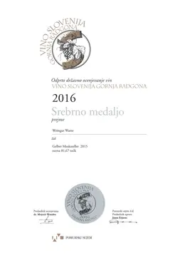 Gelber Muskateller 2015 – Silbermedaille · 81,67 Punkte | Vino Slovenija Gornja Radgona 2016 – Weingut Wutte